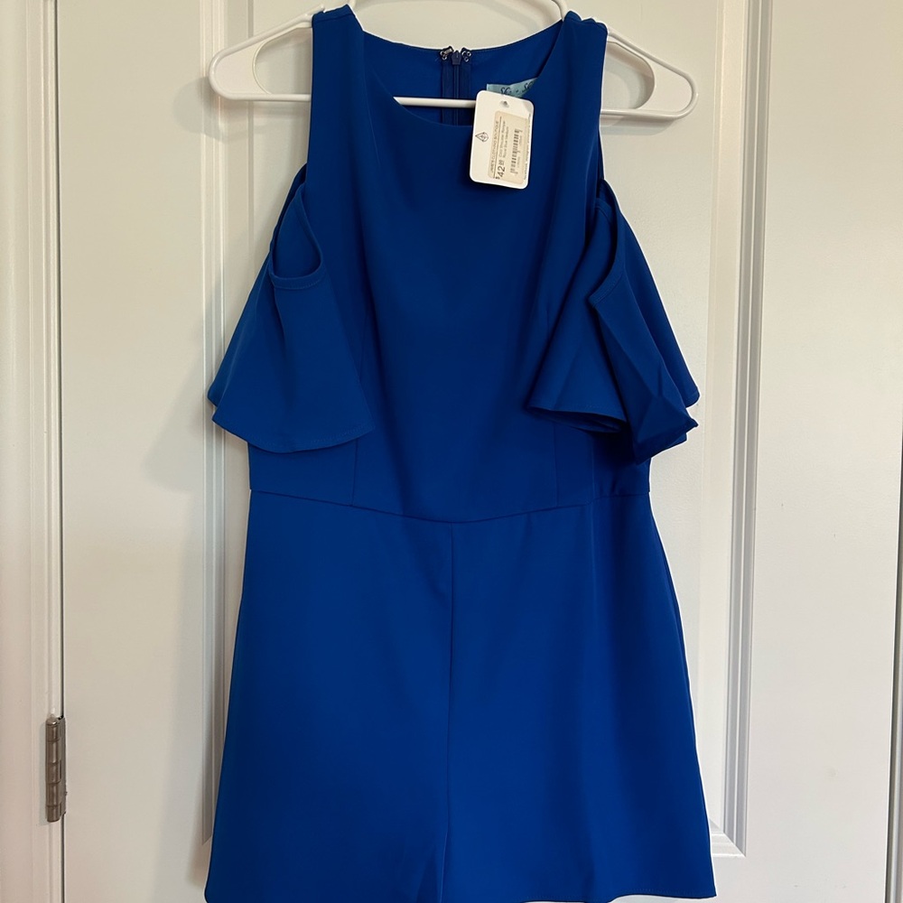 She and Sky Blue Ruffle Sleeve Romper